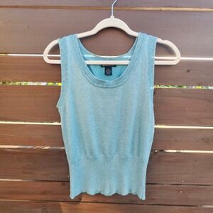 Vintage Y2K 89th & Madison Shimmer Blue‎ Sweater Vest L Metallic Knit